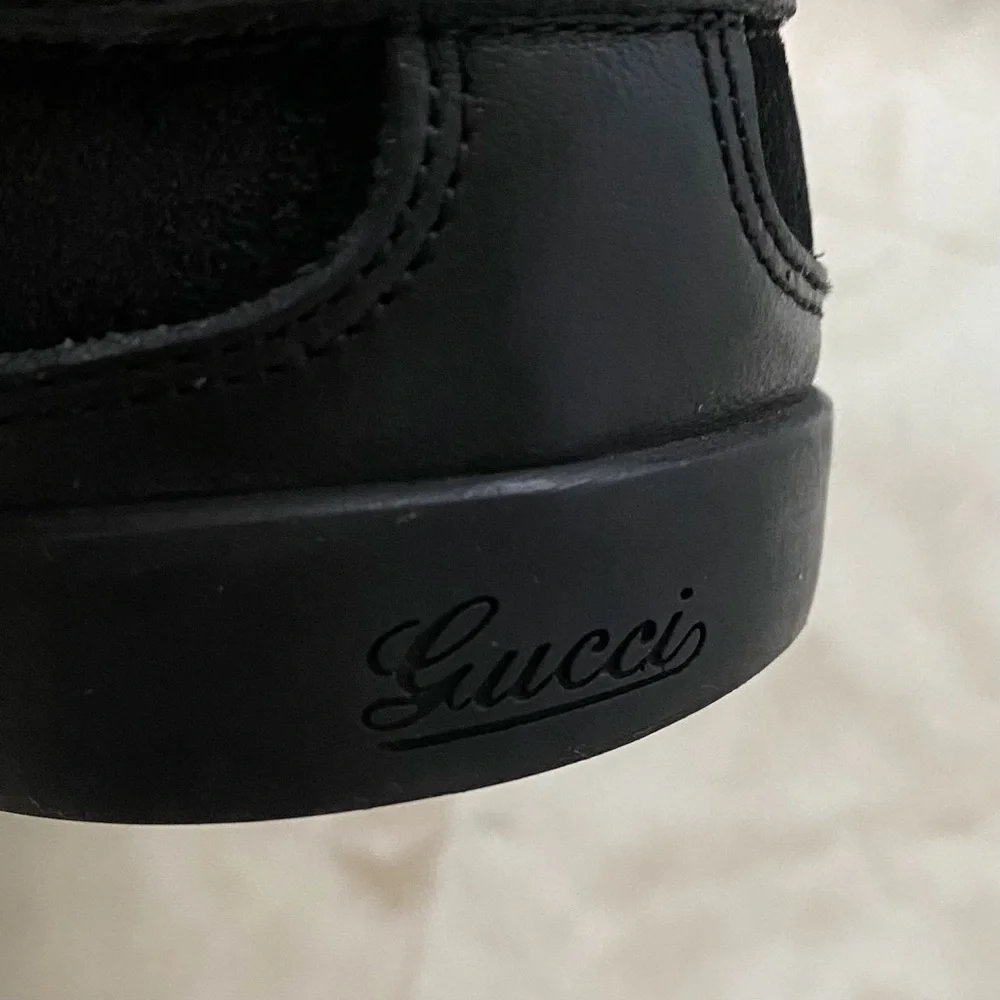 $985 Gucci Made in Italy Black Leather Suede Low Top Men's Sneakers Size 9G